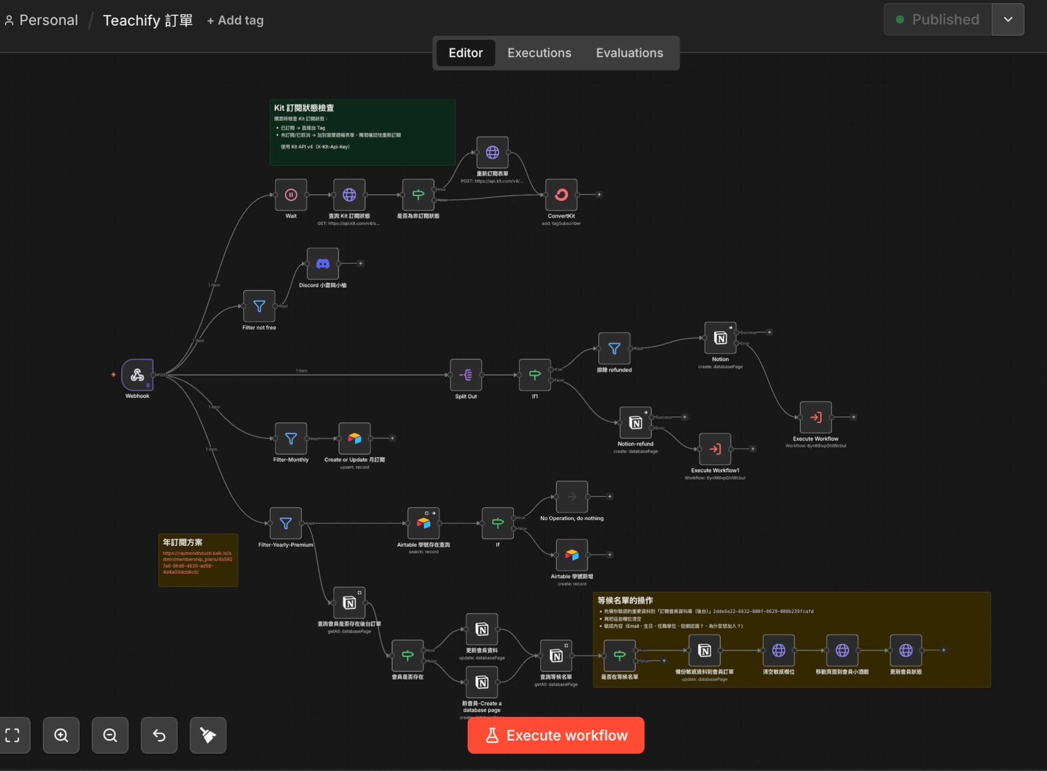別想著自動化,當你還沒開始賺錢的時候 1 n8n Teachify訂單自動化工作流截圖