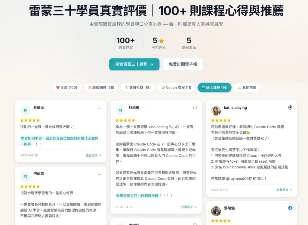 #180 – AI 分身的存在意義 / Esor 直播 / Notion 一日工作坊 ®️雷蒙週報 1 雷蒙三十學員真實評價公開頁|100+ 則課程心得