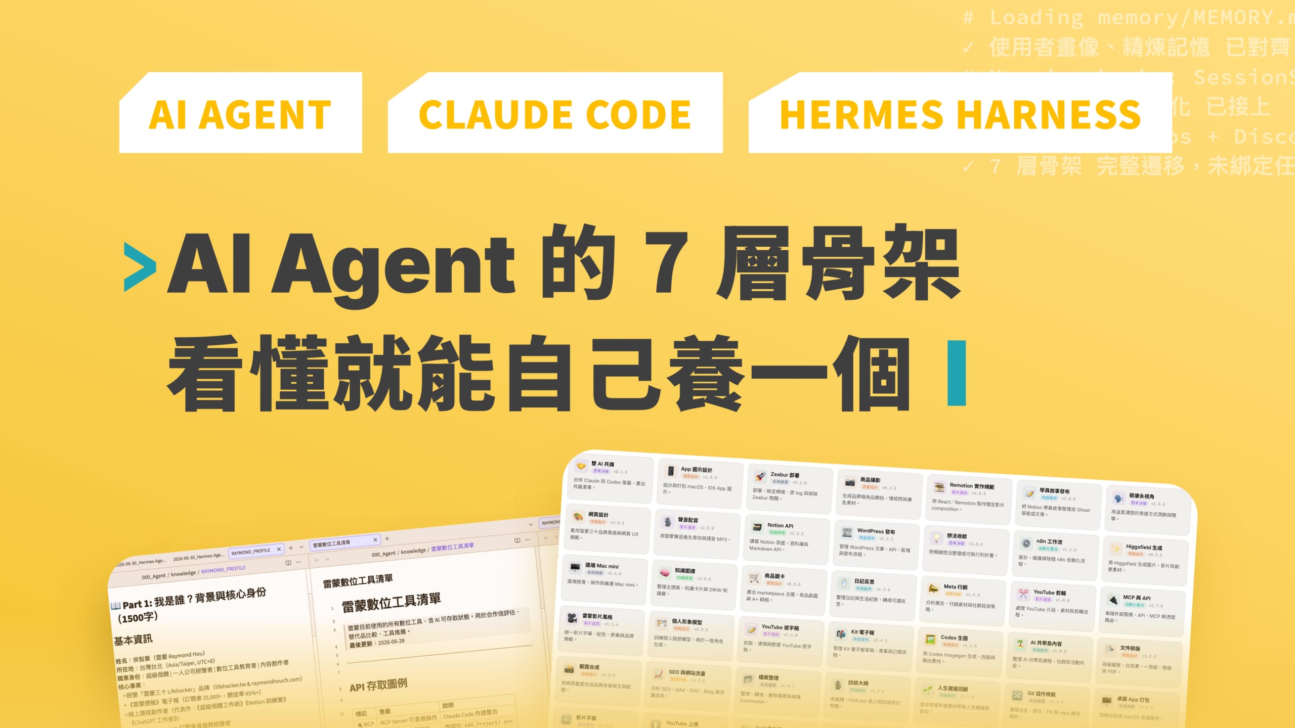 AI Agent 7-layer harness architecture cover comparing Hermes Agent and Raymond-Agent